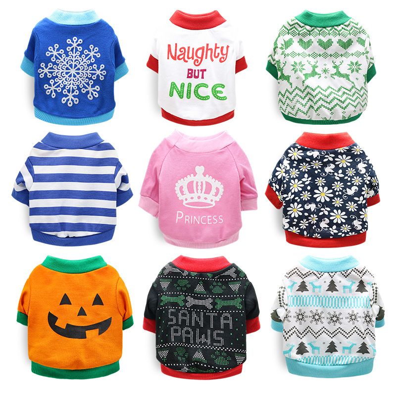 DROOLING DOG Pet Dog Cat Clothes Cotton T Shirt Red Edge (Snowflake) M Size: M; Neck (cm): 28-32; Bust (cm): 38-44; Back length (cm): 26-30; Recommended pet weight (kg): 4.5 - 7.0