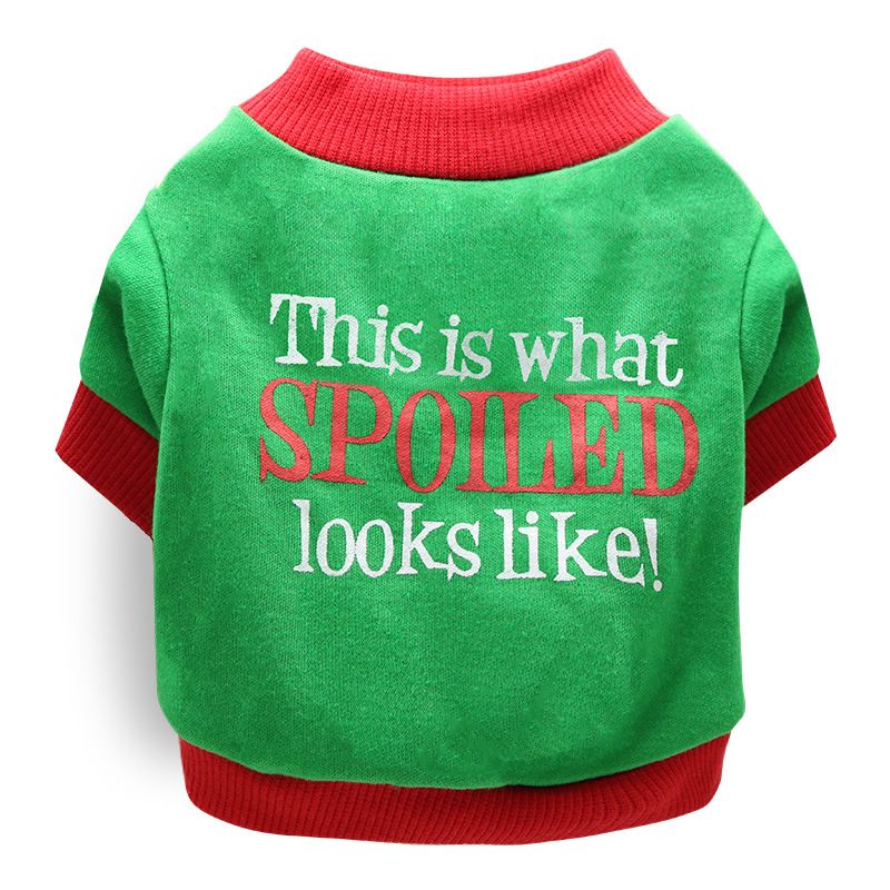 DROOLING DOG Pet Dog Cat Clothes Cotton T Shirt Green bottom with red edges (spoiled shoes) M Size: M; Neck (cm): 28-32; Bust (cm): 38-44; Back length (cm): 26-30; Recommended pet weight (kg): 4.5 - 7.0
