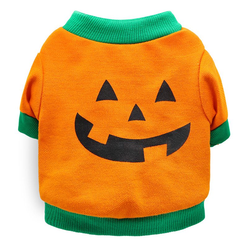 DROOLING DOG Pet Dog Cat Clothes Cotton T Shirt Orange Green Edge (pumpkin head) M Size: M; Neck (cm): 28-32; Bust (cm): 38-44; Back length (cm): 26-30; Recommended pet weight (kg): 4.5 - 7.0