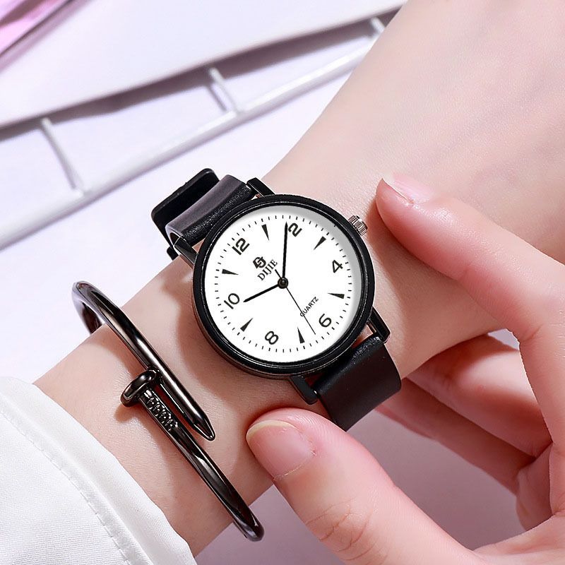 Di Jie Korean Style Quartz Watch 40mm Round Dial PVC large white triangle