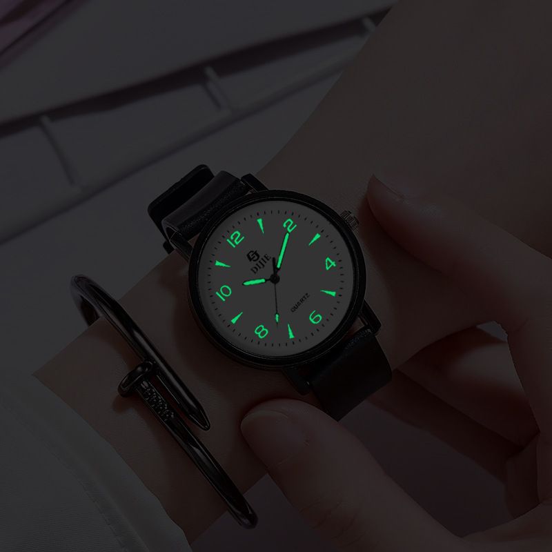 Di Jie Korean Style Quartz Watch 40mm Round Dial Luminous PVC Triangle Large White