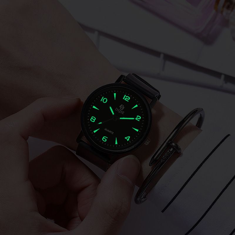 Di Jie Korean Style Quartz Watch 40mm Round Dial Luminous PVC Triangle Large Black