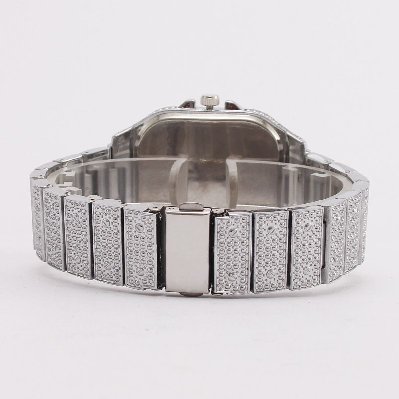MREURIO Square Rhinestone Quartz Watch Men Metal 41mm Silver