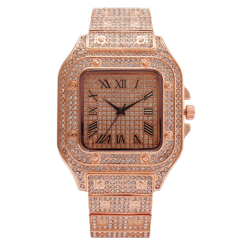 MREURIO Square Rhinestone Quartz Watch Men Metal 41mm Silver
