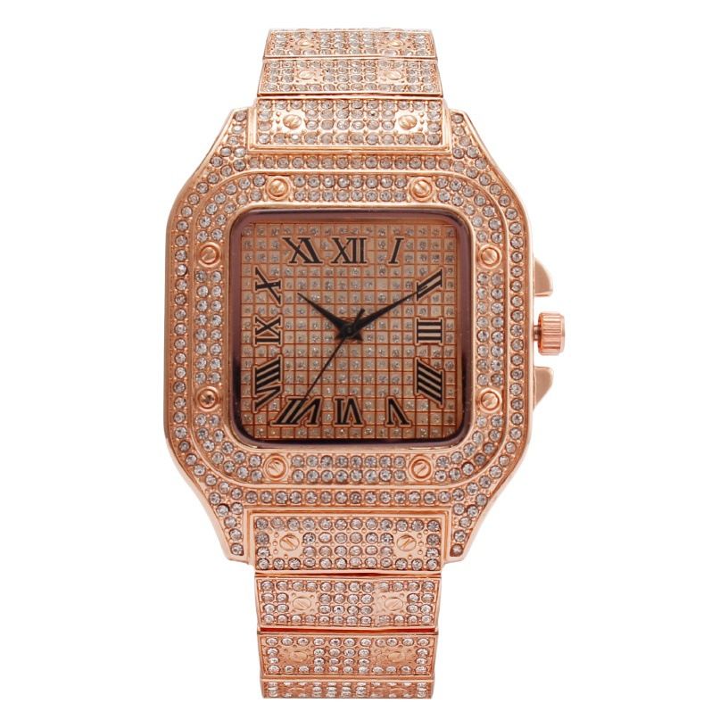 MREURIO Square Rhinestone Quartz Watch Men Metal 41mm Gold