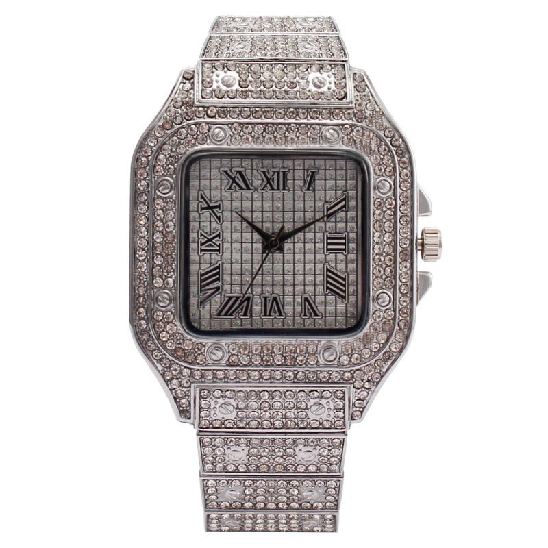 MREURIO Square Rhinestone Quartz Watch Men Metal 41mm Gold
