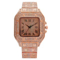 MREURIO Square Rhinestone Quartz Watch Men Metal 41mm Rose Gold
