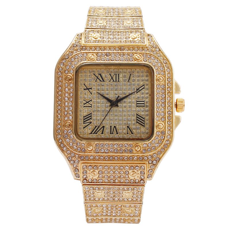 MREURIO Square Rhinestone Quartz Watch Men Metal 41mm Rose Gold