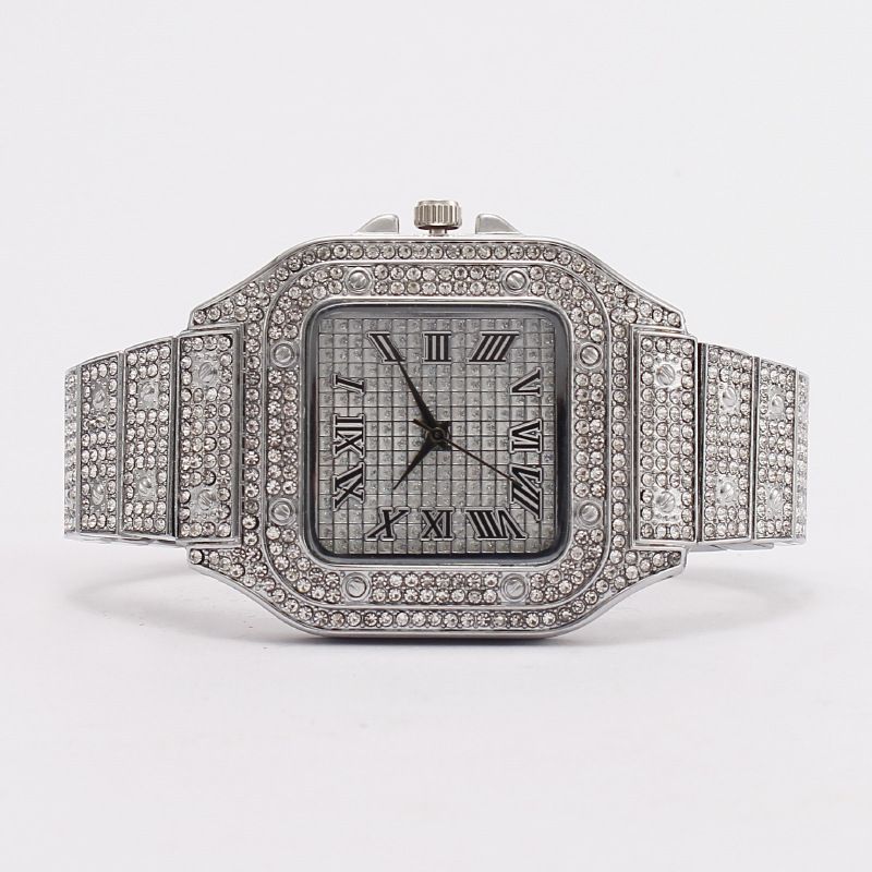 MREURIO Square Rhinestone Quartz Watch Men Metal 41mm Rose Gold