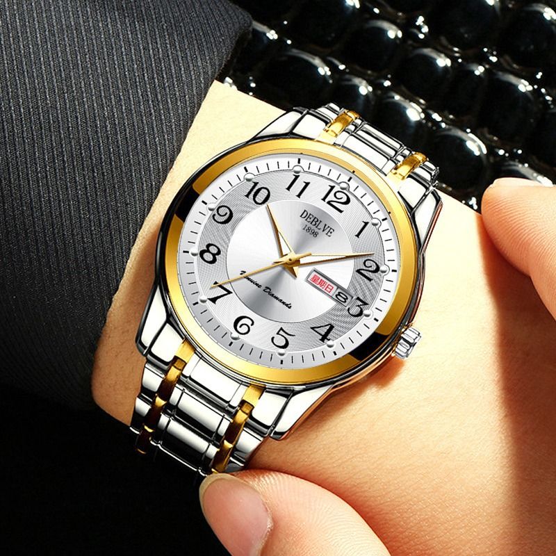 DEBLVE Men's Alloy Watch Luminous Dual Calendar... Men's Black Silver Strap Digital