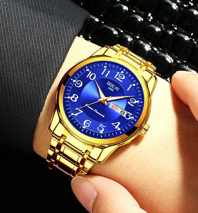 DEBLVE Men's Alloy Watch Luminous Dual Calendar... Men's Black Silver Strap Digital