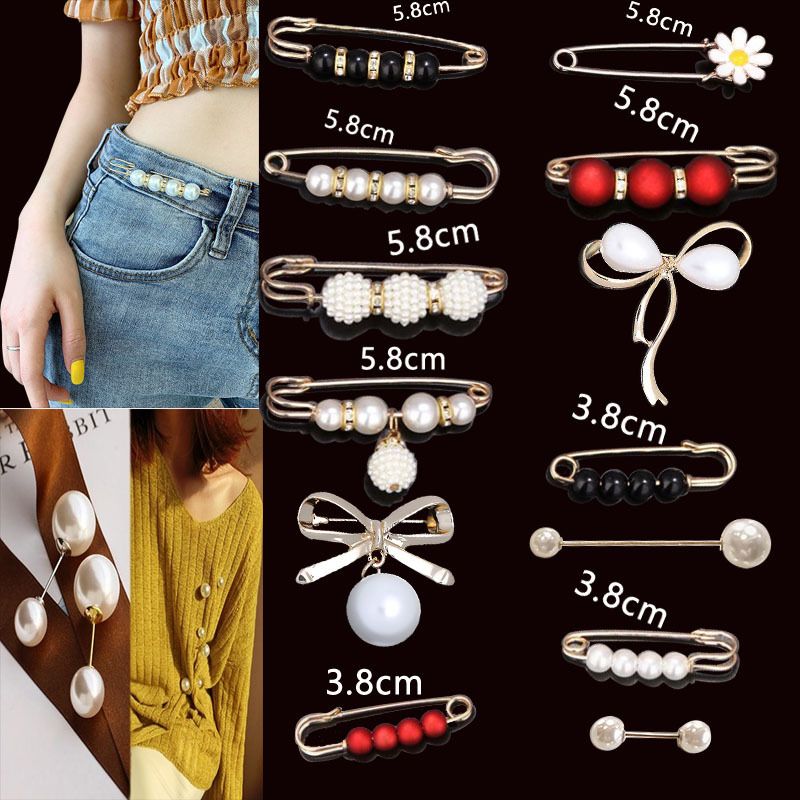 WSD Pearl Waist Pin Flower Brooch Unisex 6-piece waist-closing needle set C
