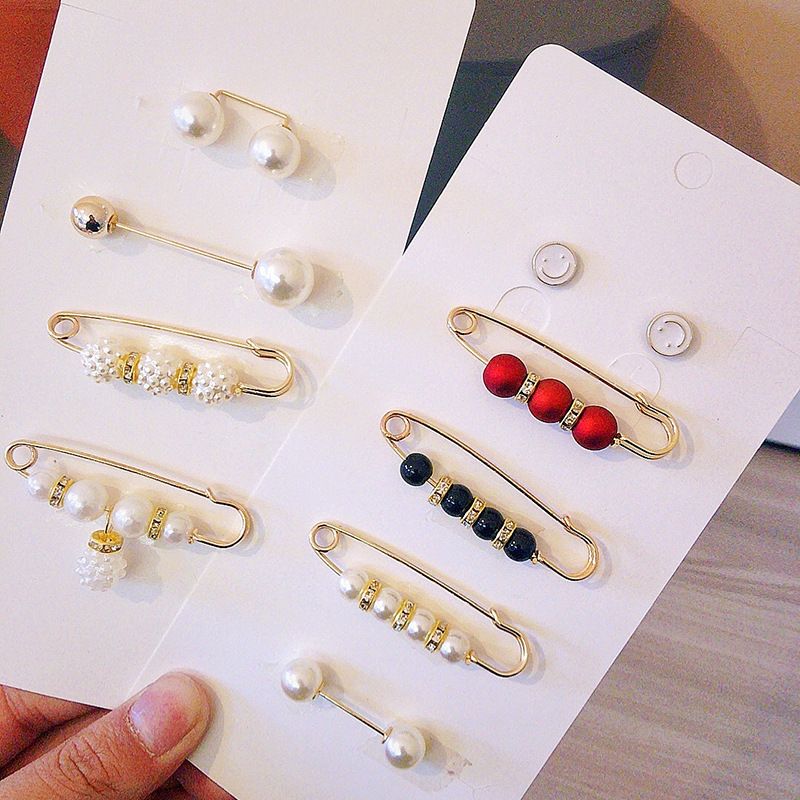 WSD Pearl Waist Pin Flower Brooch Unisex 6-piece waist-closing needle set C