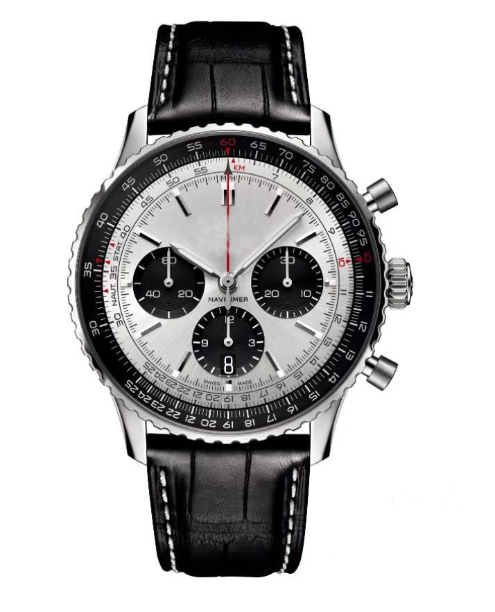 Men Quartz Watch Leather Strap Chronograph 43mm 9