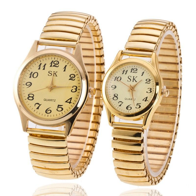 Quartz Watch Stainless Steel Elastic Band 38mm Gold White large