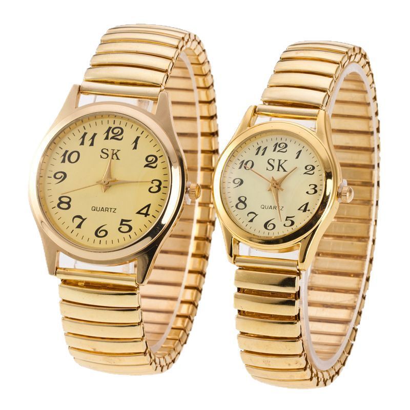 Quartz Watch Stainless Steel Elastic Band 38mm Gold White large
