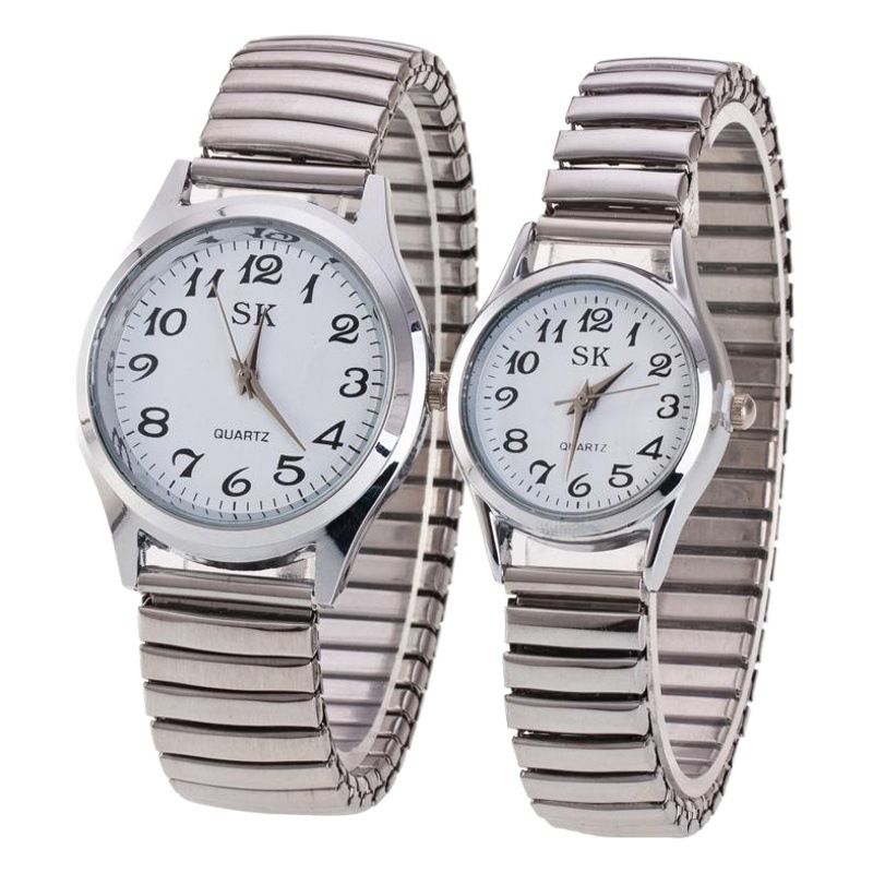 Quartz Watch Stainless Steel Elastic Band 38mm Silver Black large