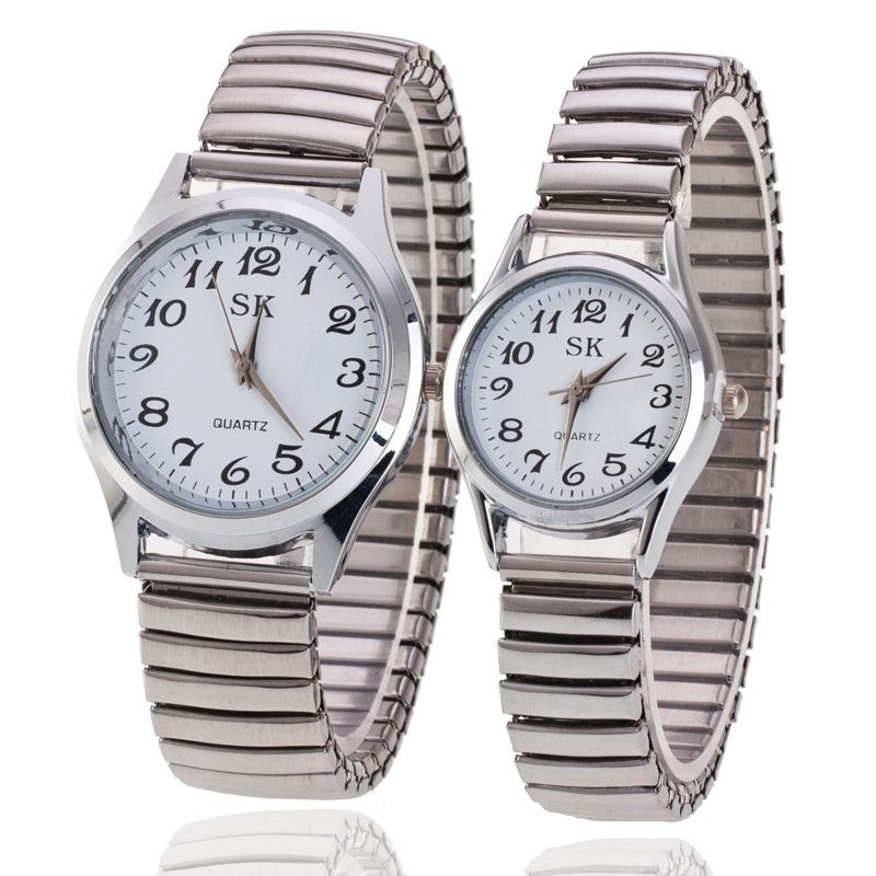 Quartz Watch Stainless Steel Elastic Band 38mm Silver Black large