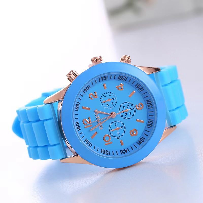 Geneva Silicone Watch Women Quartz World Time 38mm sky blue
