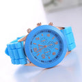Geneva Silicone Watch Women Quartz World Time 38mm sky blue