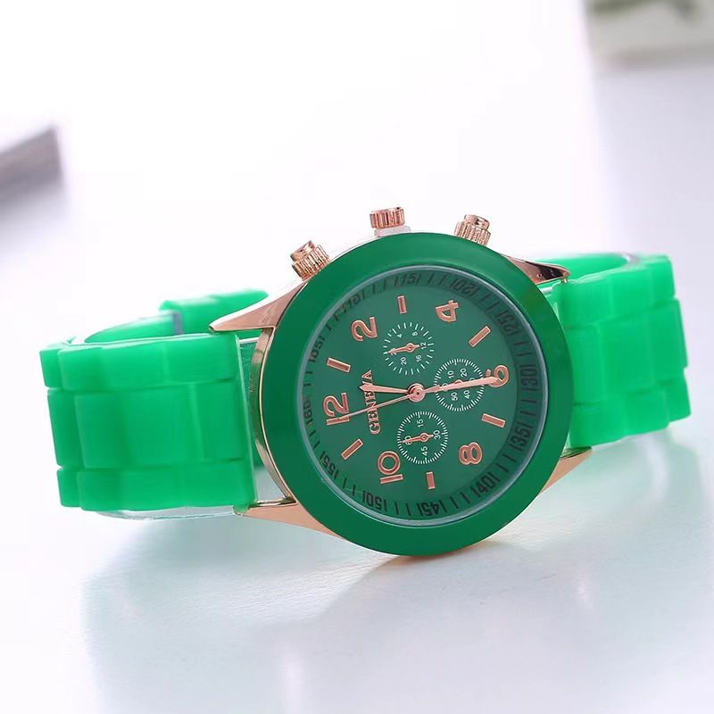 Geneva Silicone Watch Women Quartz World Time 38mm dark green