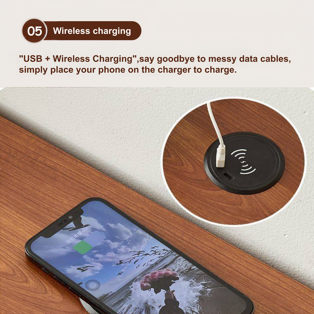 Bedside Table with Wireless Charging Station,LED Nightstand with Open Storage Drawers for Small Cats and Dogs Bed, Cozy Home for Living Room, Bedroom, Office, Sofa Side