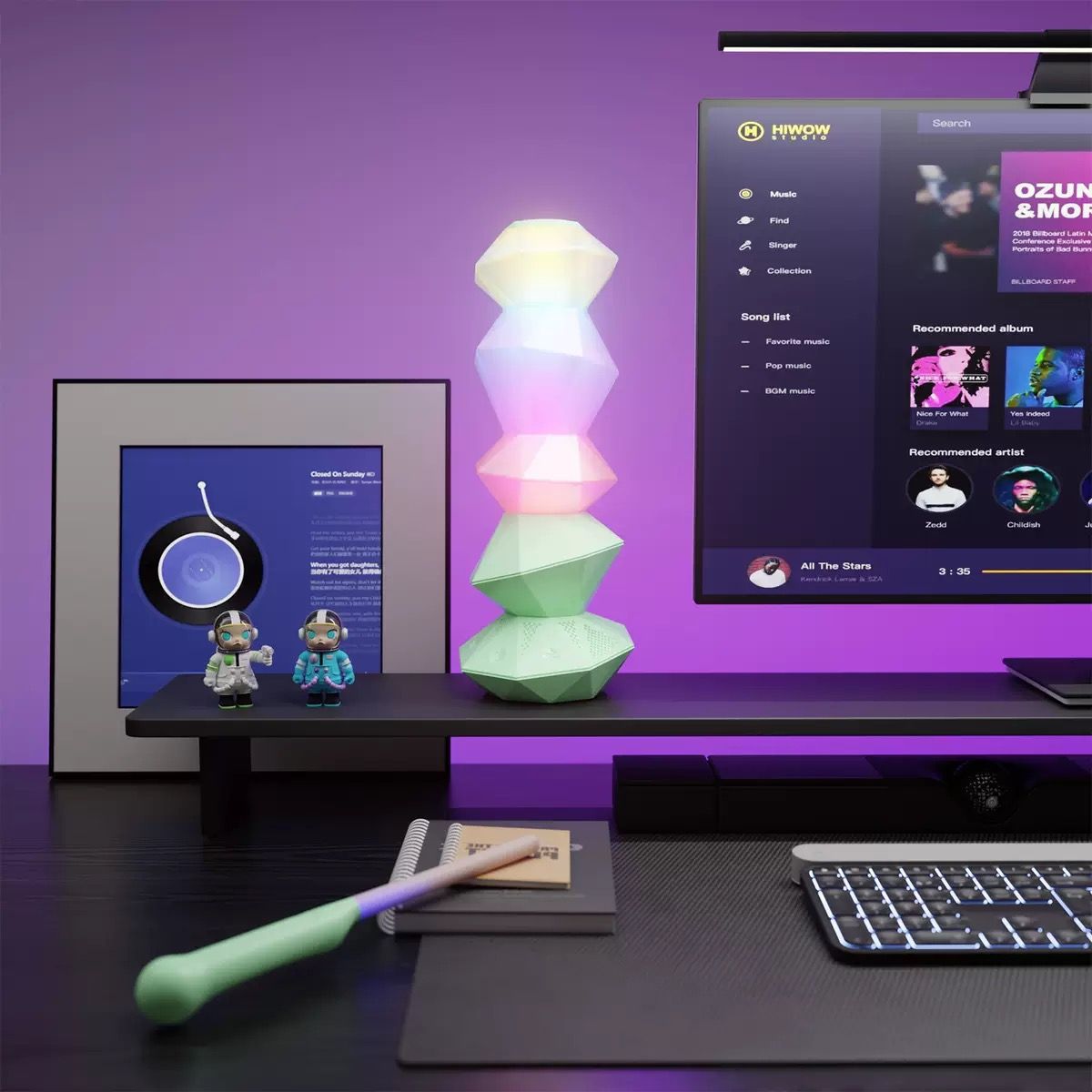 Magic Crystal Sound Lamp with RGB Music Rhythm, Bluetooth Speaker & Remote Control Wand – Ambient Night Light for Gaming Desk, Bedroom, and Home Décor (Green)