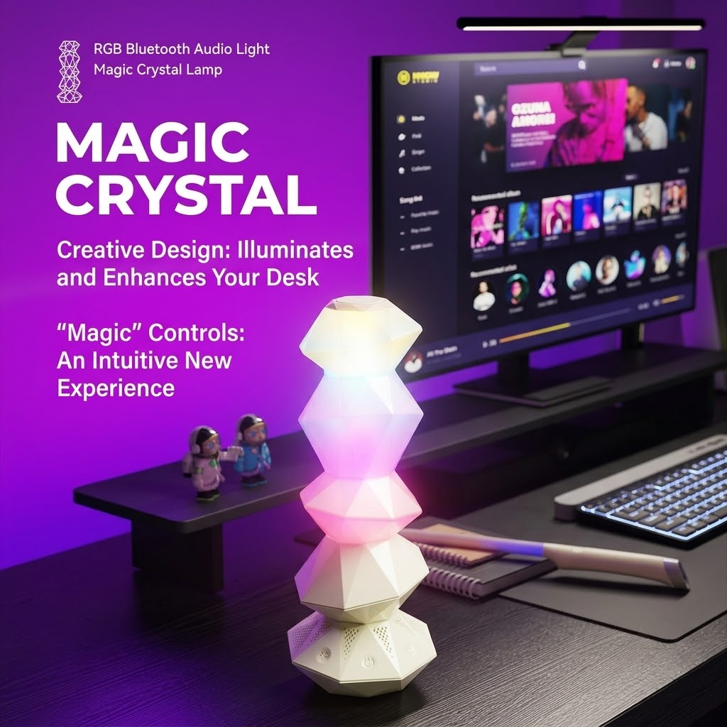 Magic Crystal Sound Lamp with RGB Music Rhythm, Bluetooth Speaker & Remote Control Wand – Ambient Night Light for Gaming Desk, Bedroom, and Home Décor (Green)
