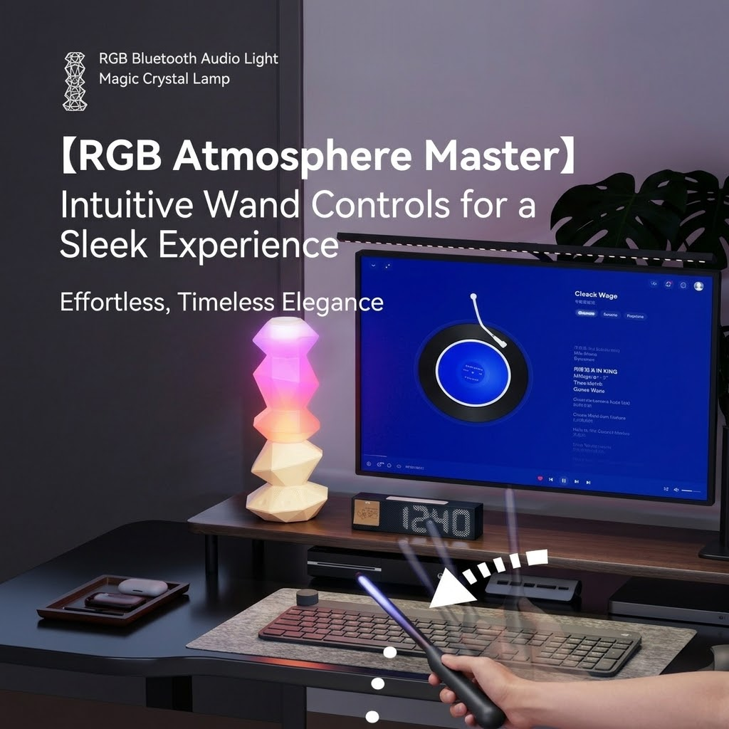 Magic Crystal Sound Lamp with RGB Music Rhythm, Bluetooth Speaker & Remote Control Wand – Ambient Night Light for Gaming Desk, Bedroom, and Home Décor (Green)