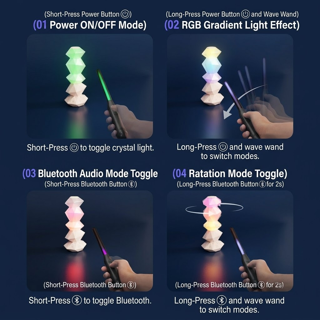 Magic Crystal Sound Lamp with RGB Music Rhythm, Bluetooth Speaker & Remote Control Wand – Ambient Night Light for Gaming Desk, Bedroom, and Home Décor (Green)