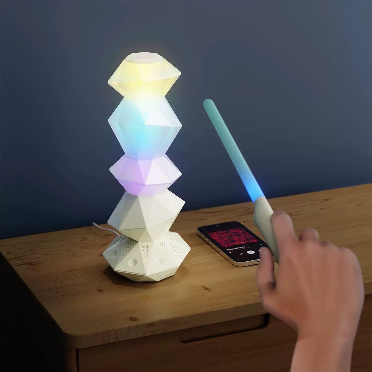 Magic Crystal Sound Lamp with RGB Music Rhythm, Bluetooth Speaker & Remote Control Wand – Ambient Night Light for Gaming Desk, Bedroom, and Home Décor (Green)