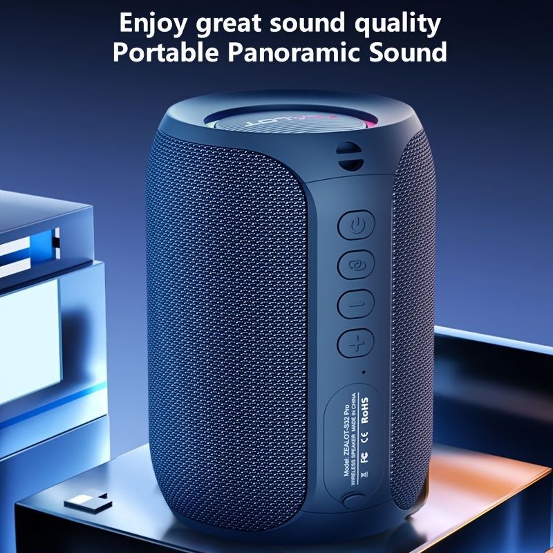 Portable Bluetooth Speaker Compact Speaker High-Quality Sound Long Battery Life - Blue - Size 90-93-128mm