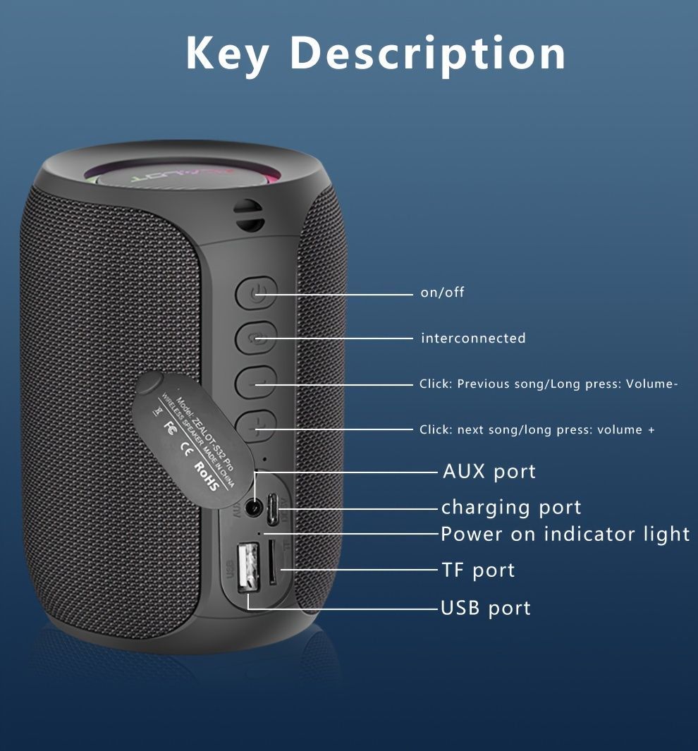Portable Bluetooth Speaker Compact Speaker High-Quality Sound Long Battery Life - Blue - Size 90-93-128mm