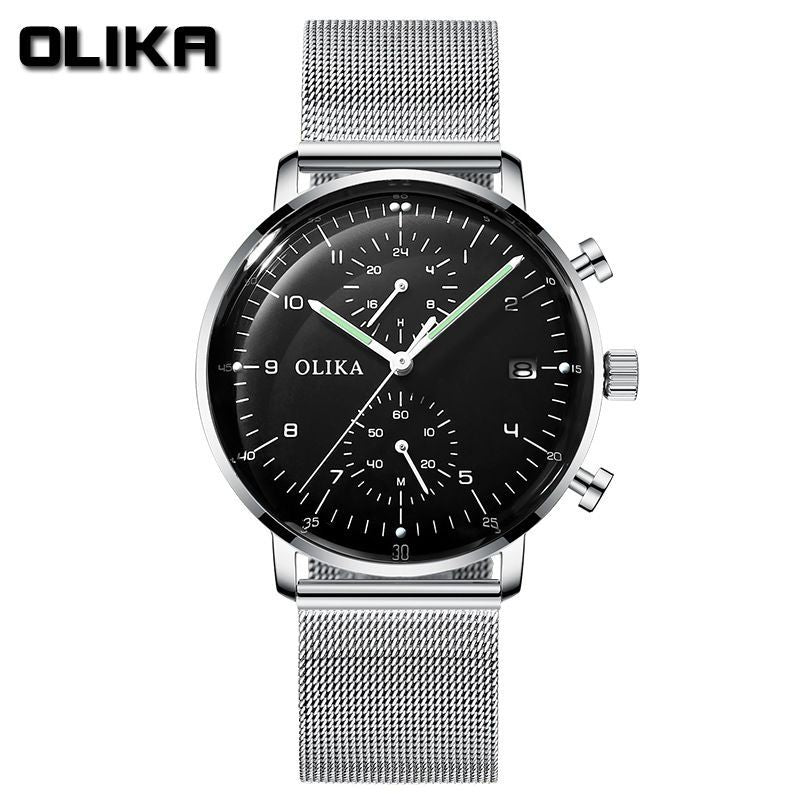 men's watch, ultra-thin watch, leather strap watch, luminous watch, waterproof watch, date calendar watch, curved glass watch, casual sports watch, OLIKA watch, men's fashion watch - Stainless steel with a white face - Size Man