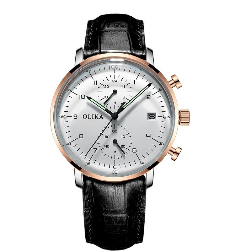 men's watch, ultra-thin watch, leather strap watch, luminous watch, waterproof watch, date calendar watch, curved glass watch, casual sports watch, OLIKA watch, men's fashion watch - Stainless steel with a white face - Size Man