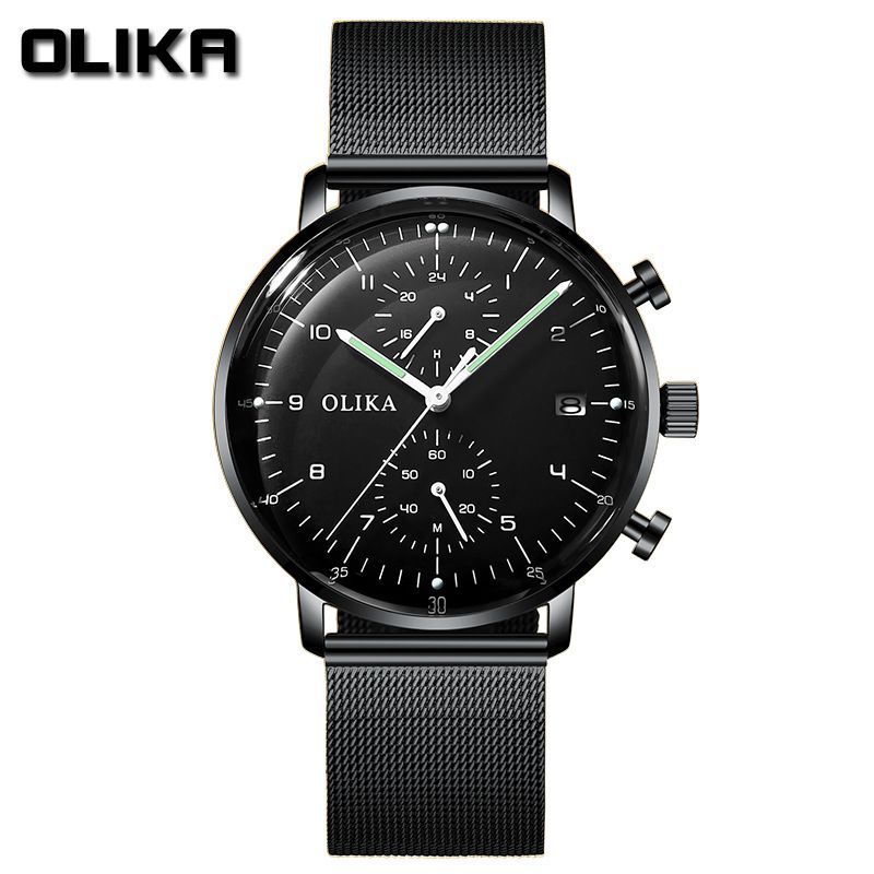 men's watch, ultra-thin watch, leather strap watch, luminous watch, waterproof watch, date calendar watch, curved glass watch, casual sports watch, OLIKA watch, men's fashion watch - Stainless steel with a white face - Size Man