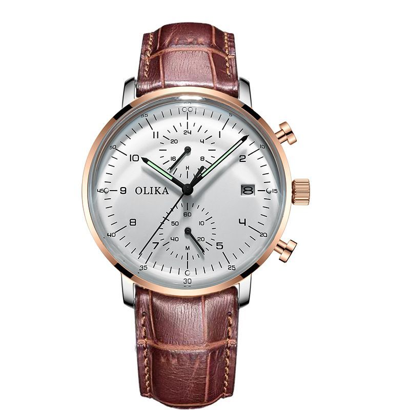 men's watch, ultra-thin watch, leather strap watch, luminous watch, waterproof watch, date calendar watch, curved glass watch, casual sports watch, OLIKA watch, men's fashion watch - Stainless steel with a white face - Size Man