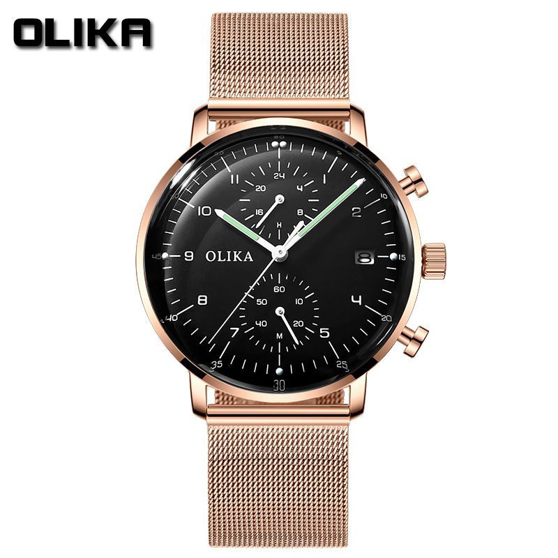 men's watch, ultra-thin watch, leather strap watch, luminous watch, waterproof watch, date calendar watch, curved glass watch, casual sports watch, OLIKA watch, men's fashion watch - Stainless steel with a white face - Size Man