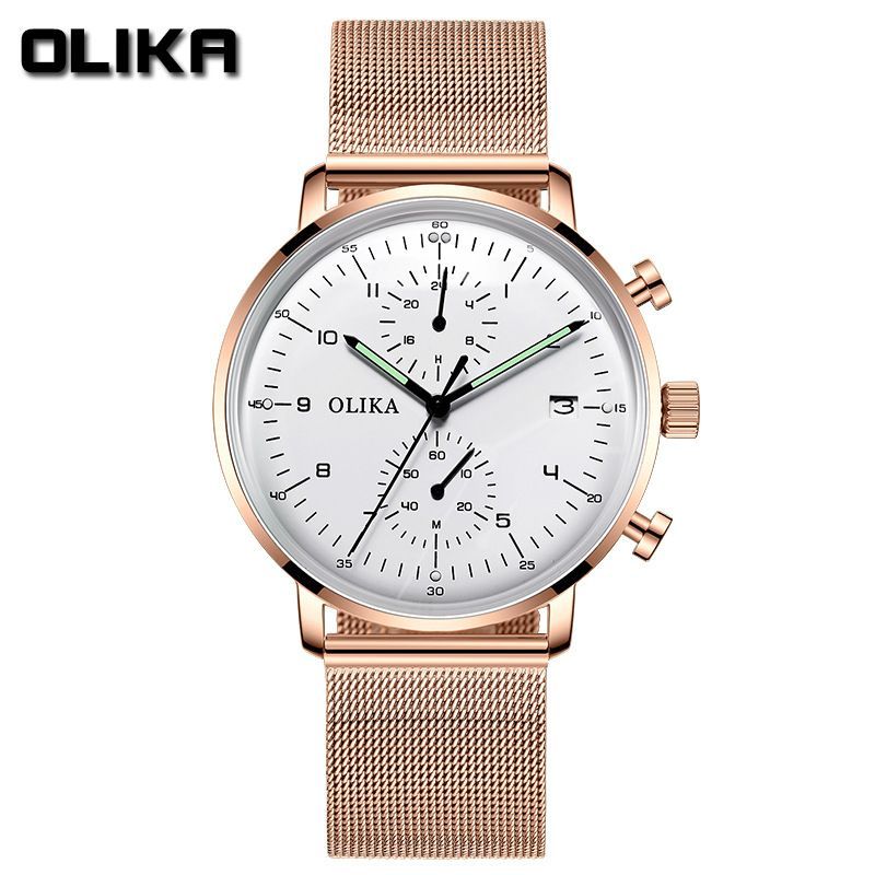 men's watch, ultra-thin watch, leather strap watch, luminous watch, waterproof watch, date calendar watch, curved glass watch, casual sports watch, OLIKA watch, men's fashion watch - Stainless steel with a white face - Size Man