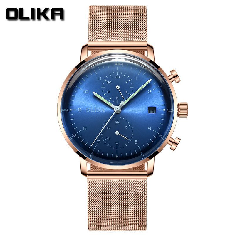 men's watch, ultra-thin watch, leather strap watch, luminous watch, waterproof watch, date calendar watch, curved glass watch, casual sports watch, OLIKA watch, men's fashion watch - Stainless steel with a white face - Size Man