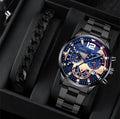 men's watch, Geneva calendar watch, stainless steel watch, business watch for men, Australian men's fashion, dress watch, formal watch, calendar wristwatch, Australian men's accessories - Black - Size 6