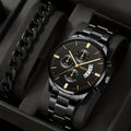 men's watch, Geneva calendar watch, stainless steel watch, business watch for men, Australian men's fashion, dress watch, formal watch, calendar wristwatch, Australian men's accessories - Black - Size 7