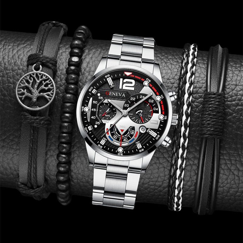men's watch, Geneva calendar watch, stainless steel watch, business watch for men, Australian men's fashion, dress watch, formal watch, calendar wristwatch, Australian men's accessories - Black - Size 9