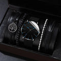 men's bracelet watch set, single calendar watch, fake three eye watch, canvas quartz watch, PU bracelet, men's fashion accessory, gift for men, Australian men's watch - Black - Size 2