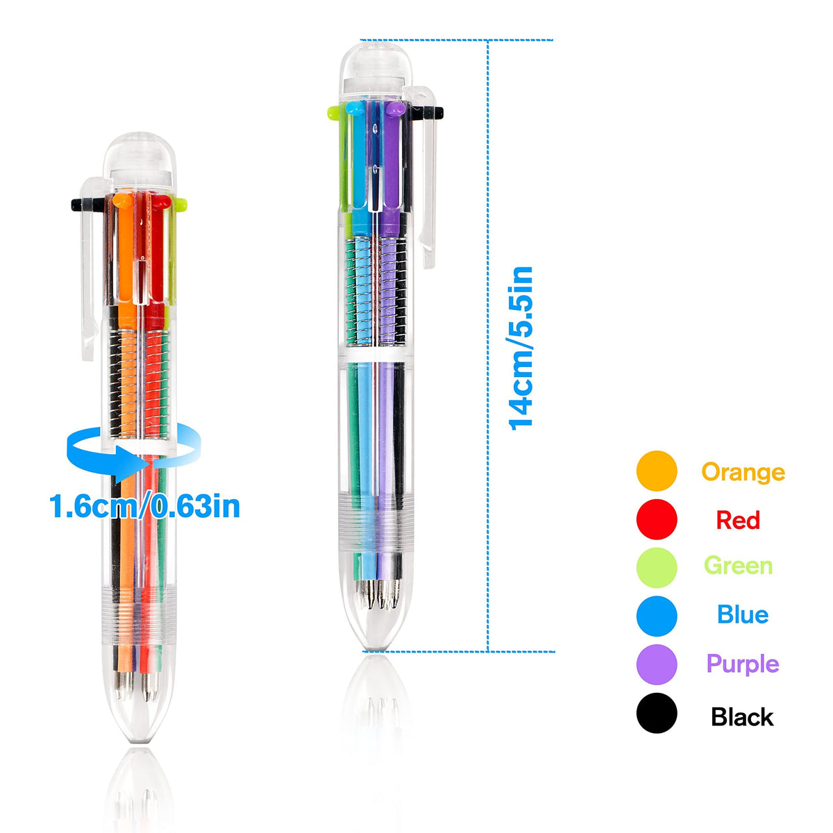 20pcs Multicolor Ballpoint Pens 6 Color in One, 0.5mm Retractable Ballpoint Rainbow Pens Color Pens for Office School Supplies