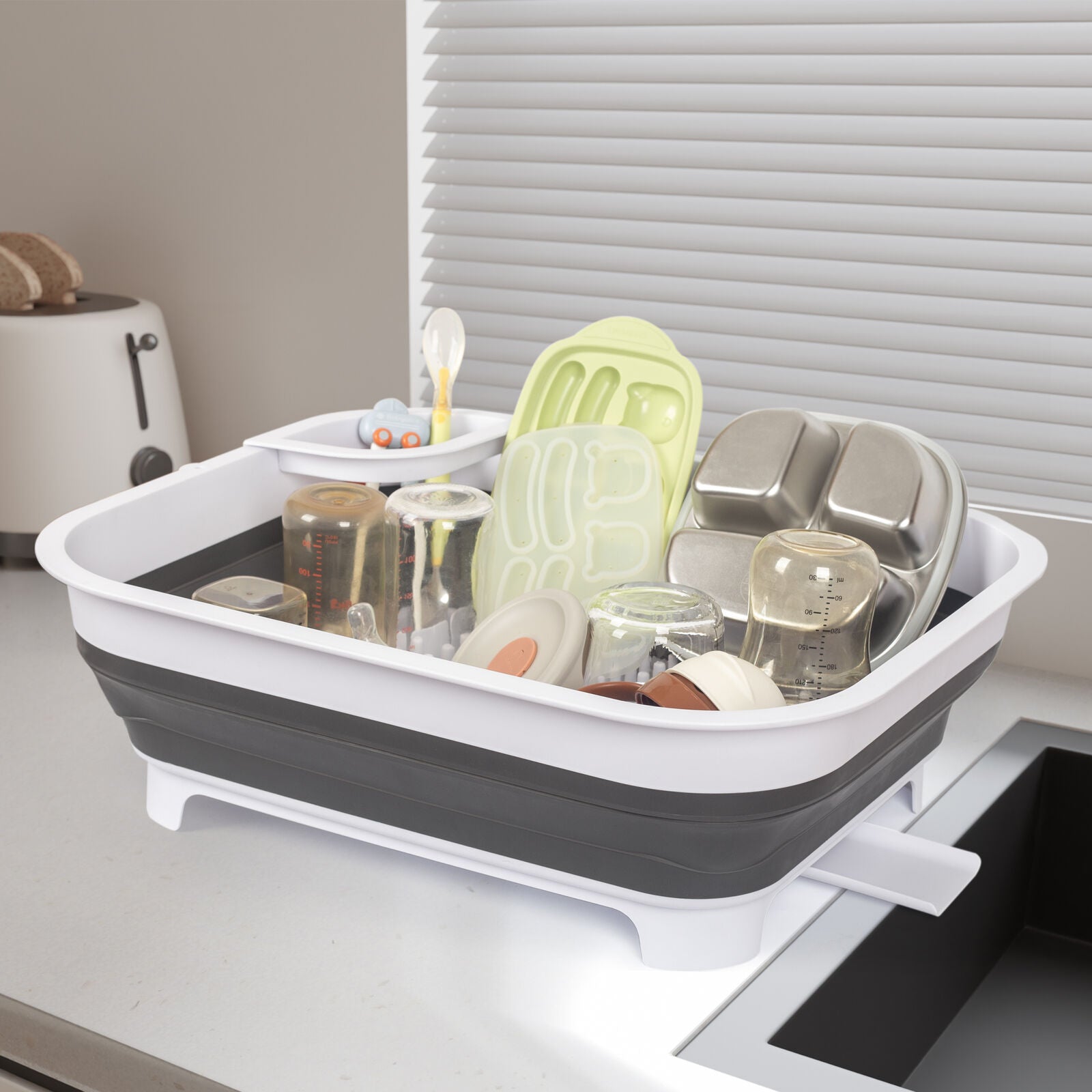 Collapsible Dish Rack with Utensil Section Space-Saving Drying Rack for Compact Kitchens & Camping