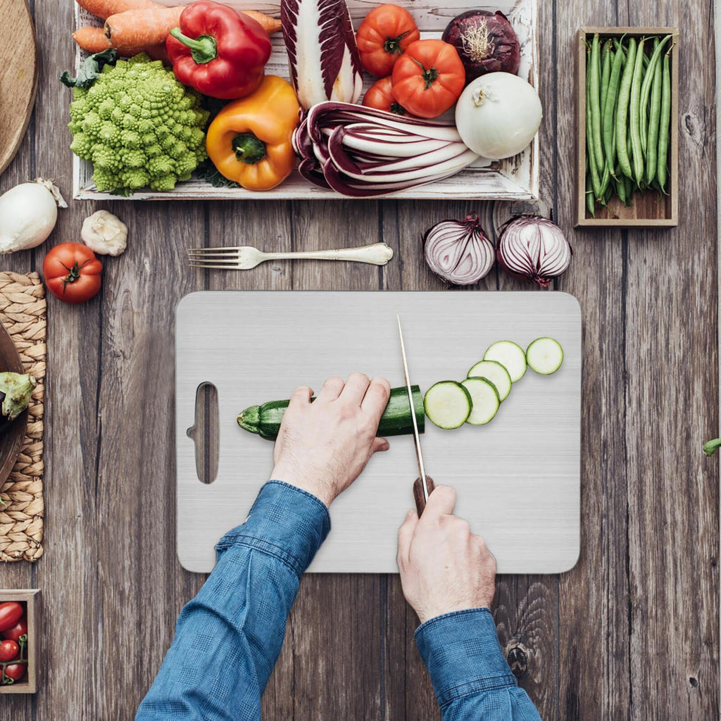 Cutting Board Double-Sided Stainless Steel Chopping Boards for Kitchen Camping 36x25cm
