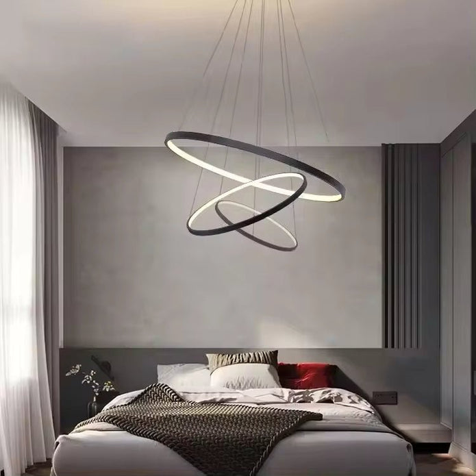 BAMDECOR 18801 Modern LED Chandelier, Dimmable Pendant Light with Remote Control Rings Round Ceiling Lighting Fixture 3 Color Temperatures Contemporary Chandeliers (3 Rings-Black)