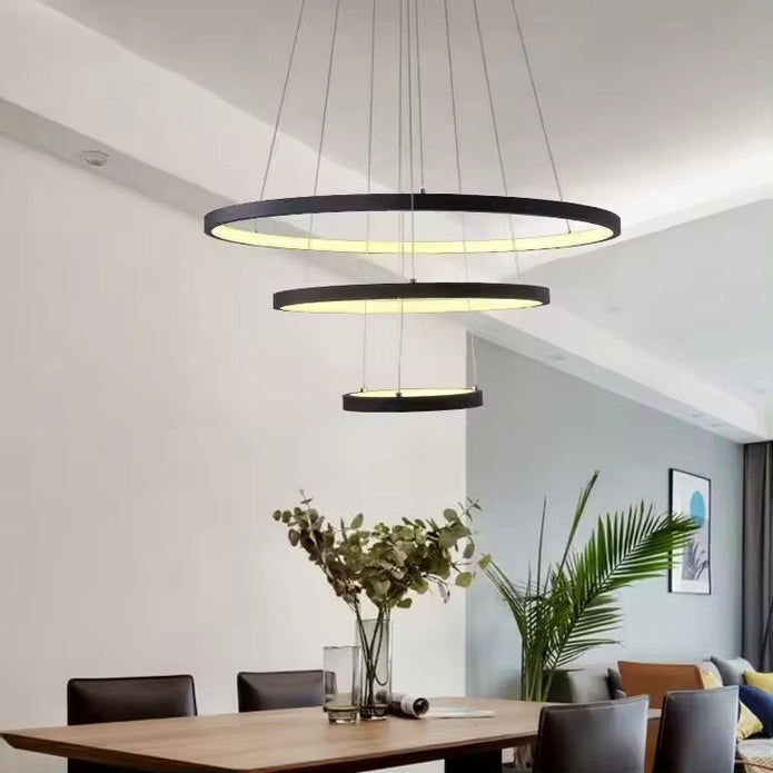BAMDECOR 18801 Modern LED Chandelier, Dimmable Pendant Light with Remote Control Rings Round Ceiling Lighting Fixture 3 Color Temperatures Contemporary Chandeliers (3 Rings-Black)