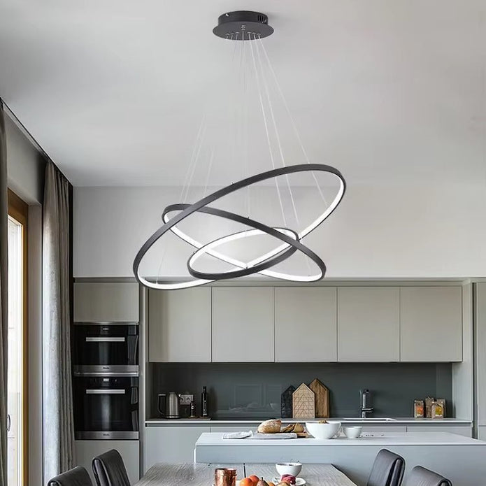 BAMDECOR 18801 Modern LED Chandelier, Dimmable Pendant Light with Remote Control Rings Round Ceiling Lighting Fixture 3 Color Temperatures Contemporary Chandeliers (3 Rings-Black)